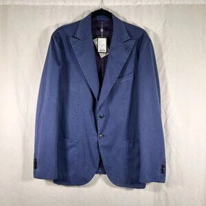 New Neiman Marcus Silk Blend Blazer 54R Blue 2 Button Pockets 2807 Regular $795